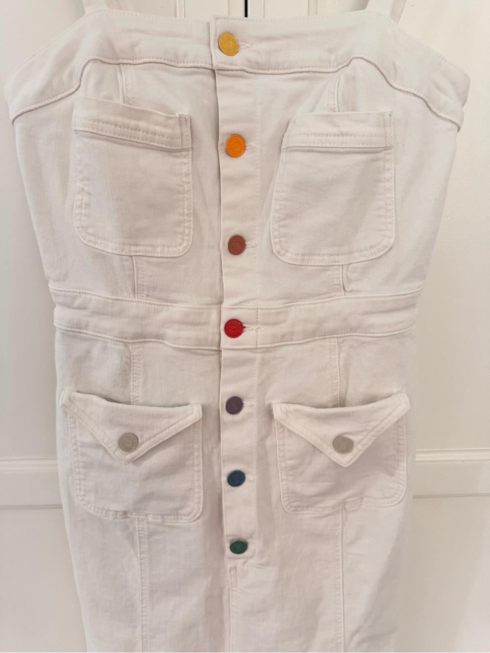 MOTHER To The Point Button Front Denim Dress In Taste The Rainbow Size S - Picture 9 of 14